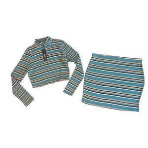 NWT Fashion Nova Women's Size 1X Looking Back Skirt Set Sweater Mini Pencil Blue